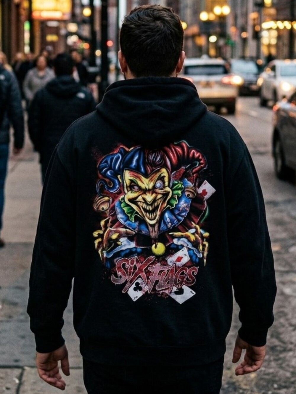 Six Flags Hoodie Extra Large Black Fright Fest Freaky Clown Graphic Pullover